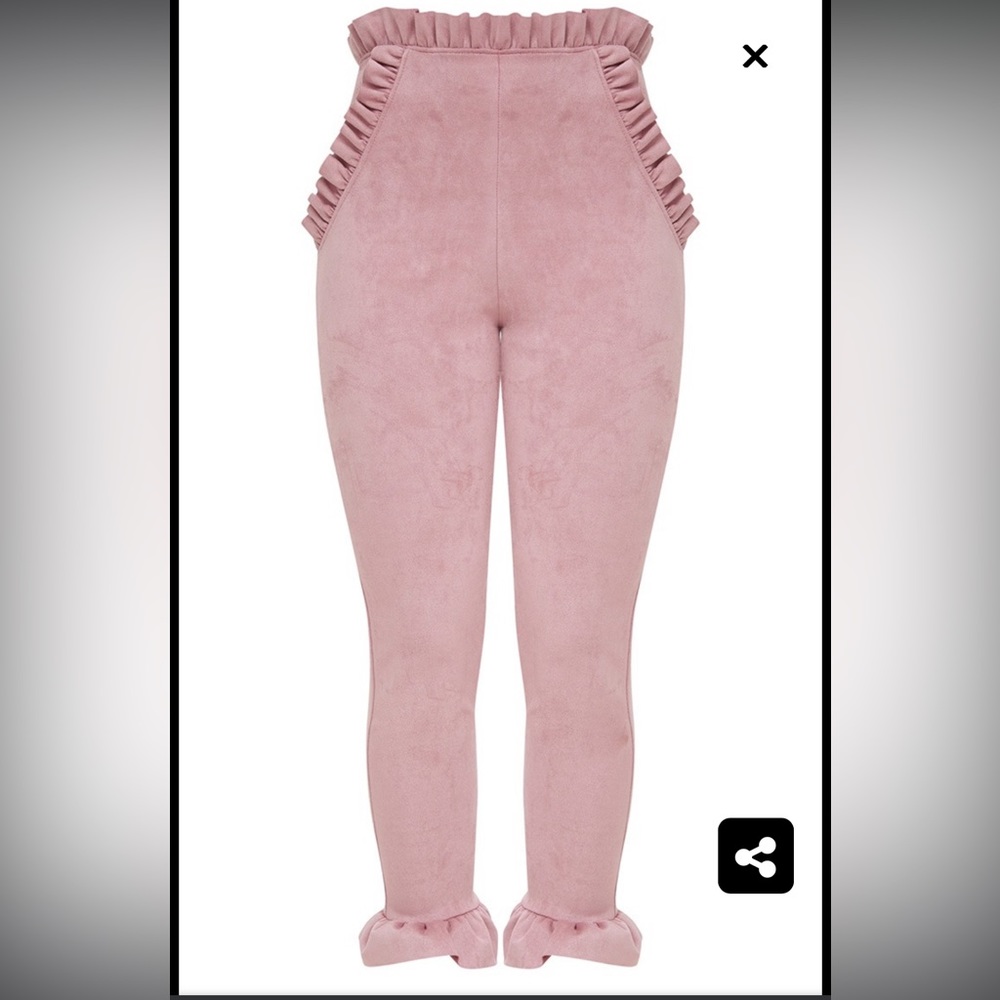 Rose Faux Suede Frill Trim Pants